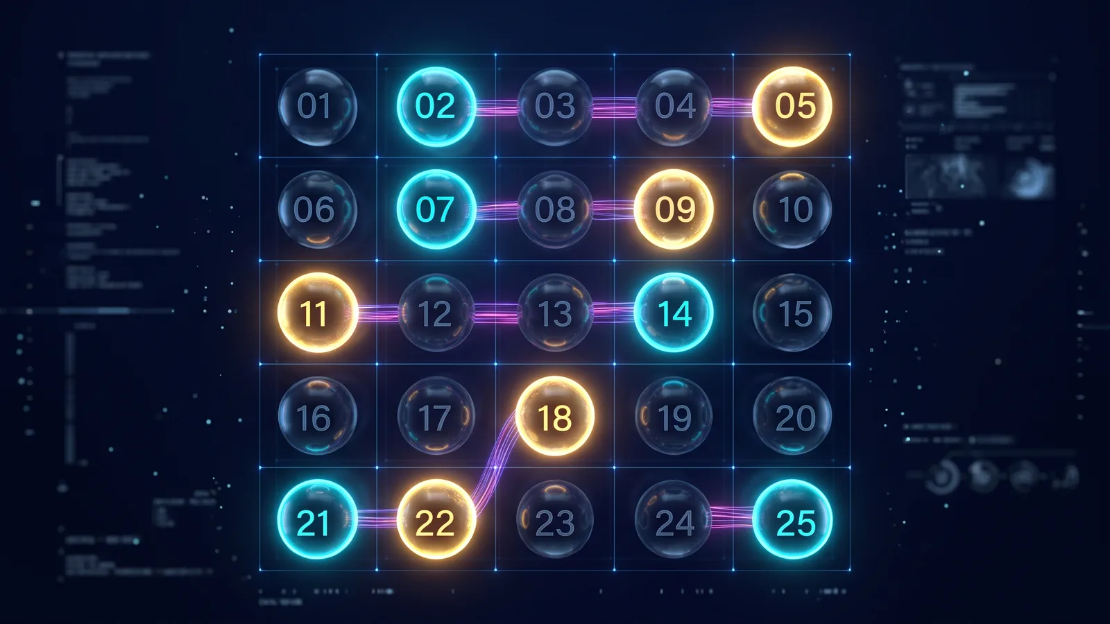 Painel luminoso com as 25 dezenas da Lotofácil